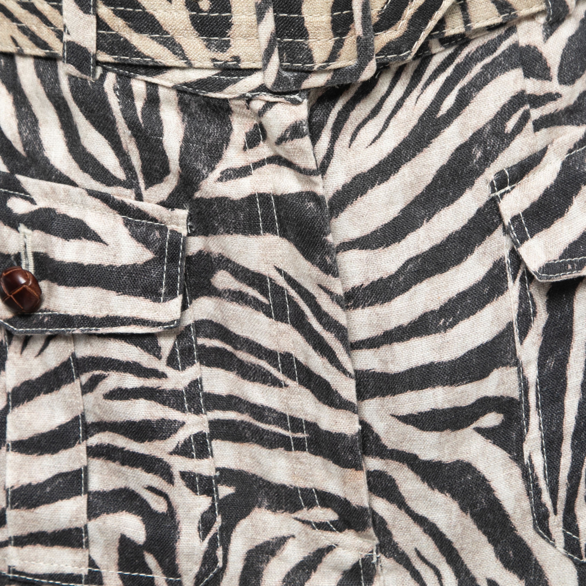 Zimmermann Beige Zebra Print Linen Belted Mini Skirt M