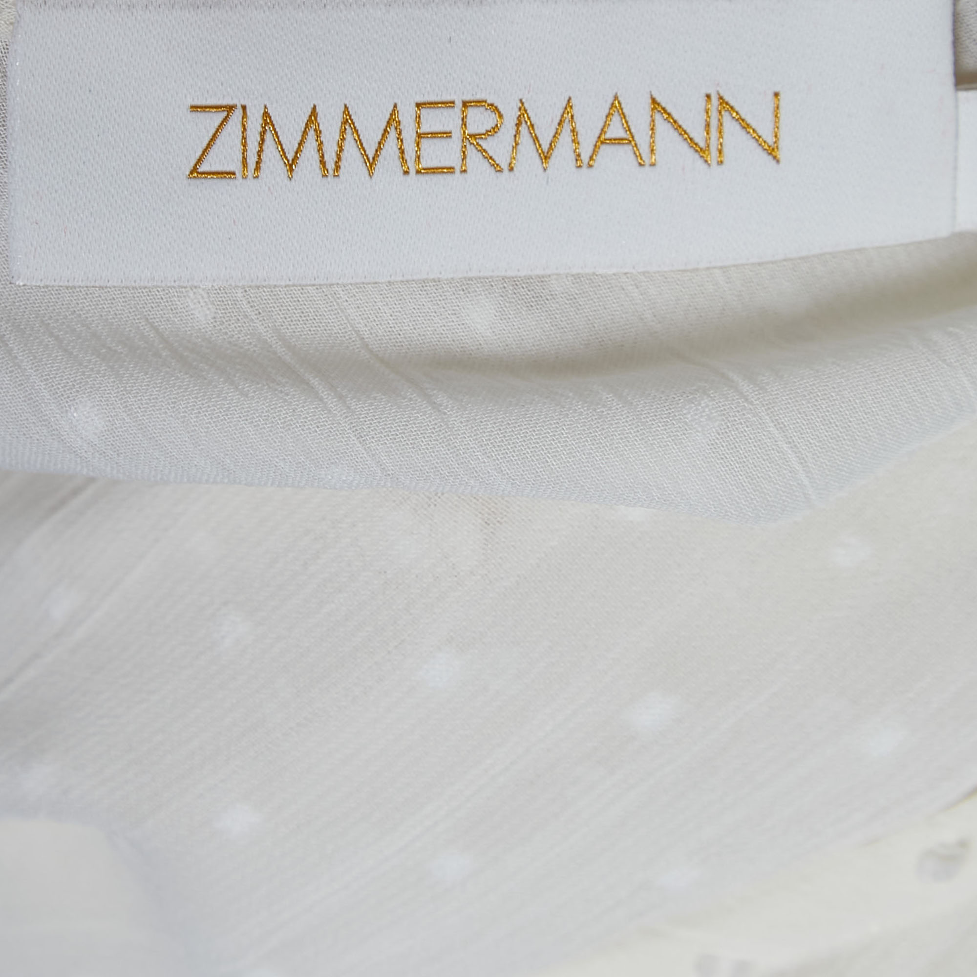 Zimmermann White Dotted Chiffon Belted Mini Dress L