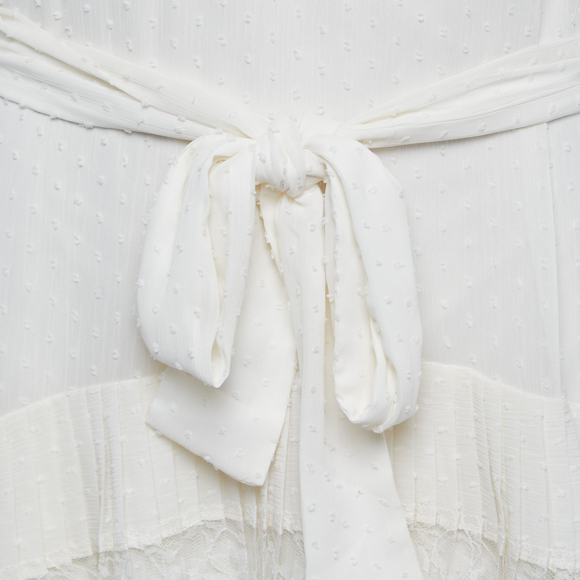 Zimmermann White Dotted Chiffon Belted Mini Dress L