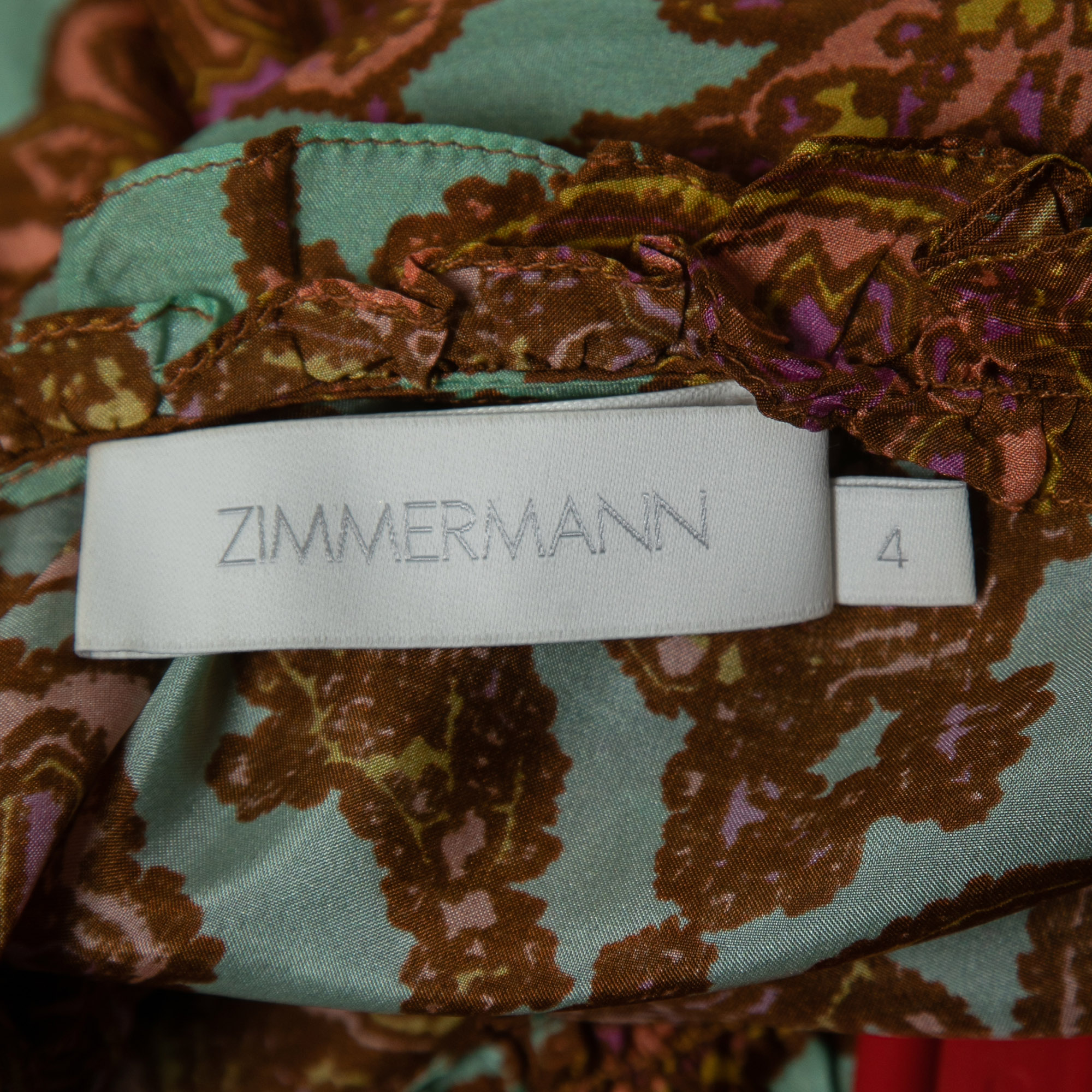 Zimmermann Brown All-Over Print Silk Sleeveless Ruffled Mini Dress L