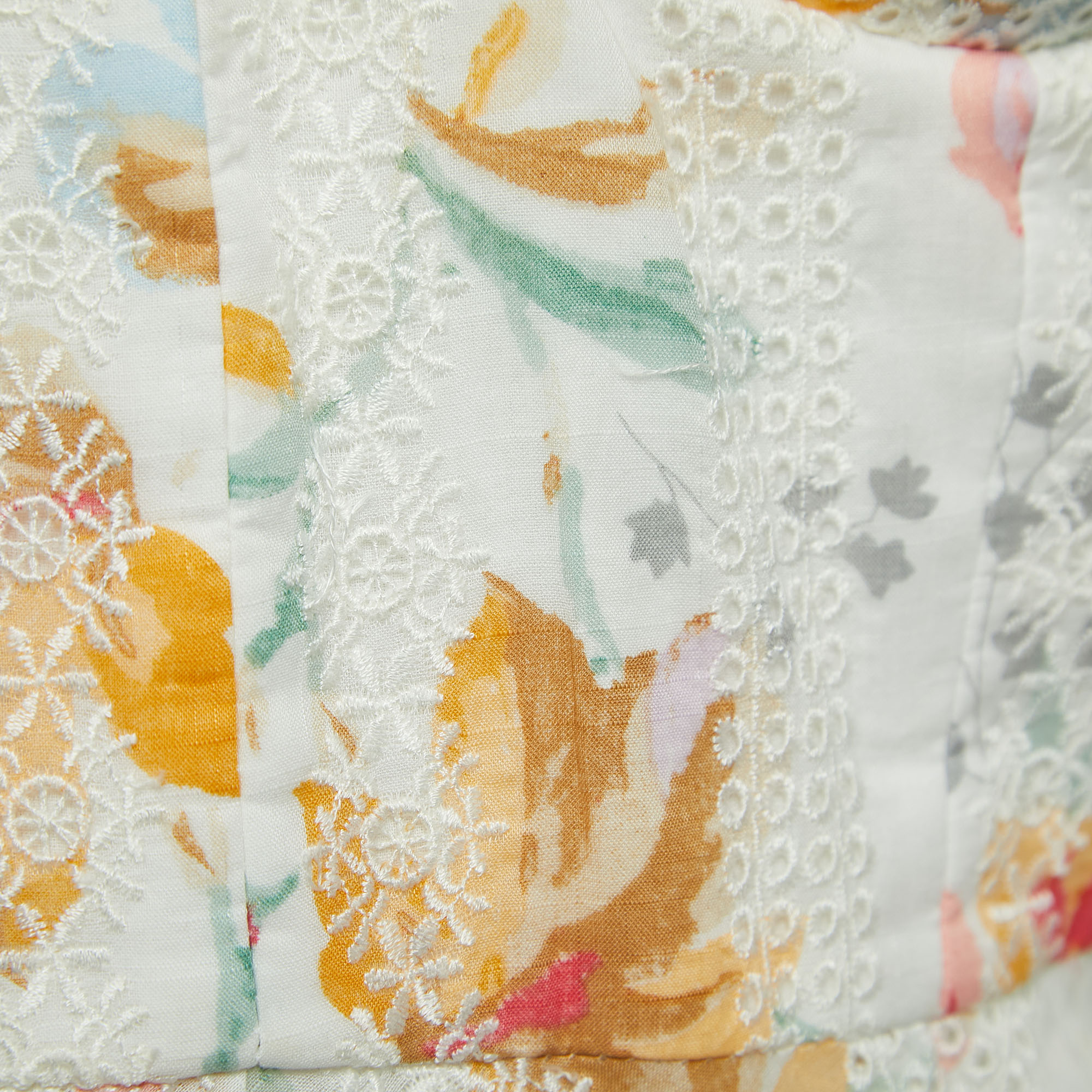 Zimmermann White Floral Printed Cotton Bustier Midi Dress L