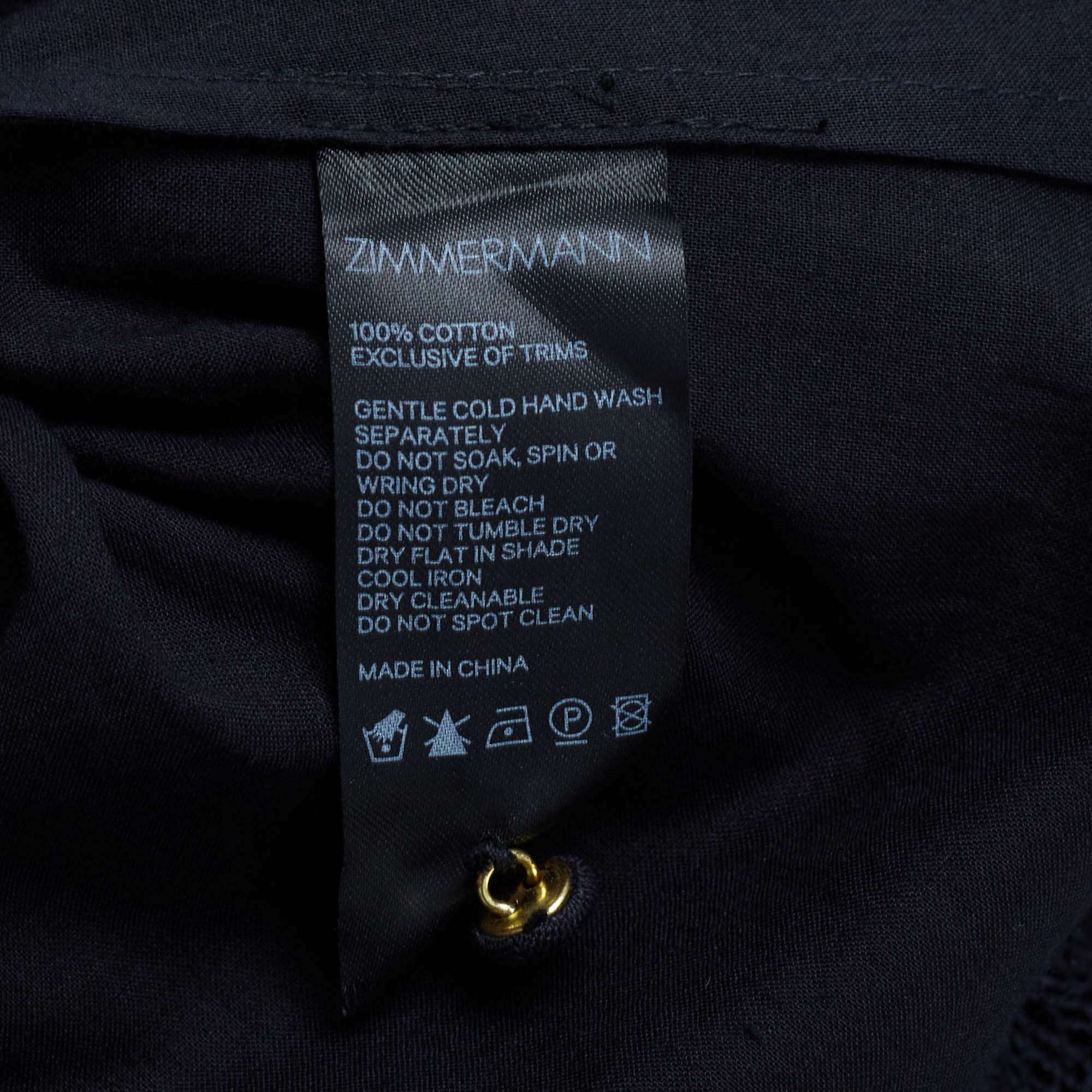 Zimmermann Black Dotted Cotton Waist Tie Detailed Mini Dress L