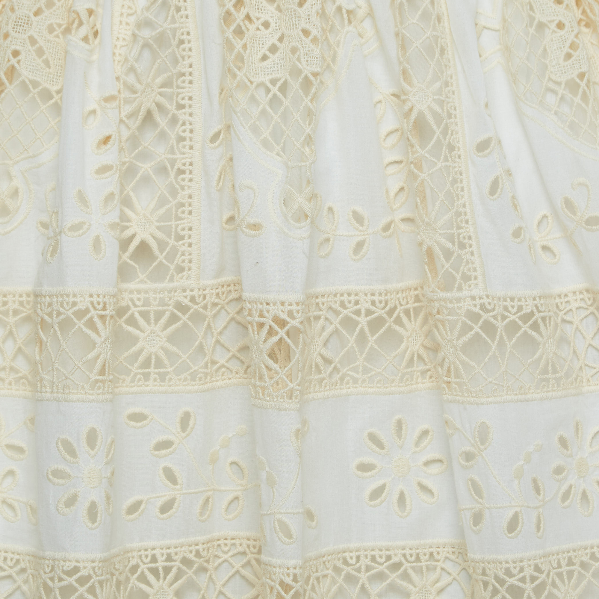 Zimmermann White Broderie Anglaise Cotton Cutout Tie-Front Midi Dress L