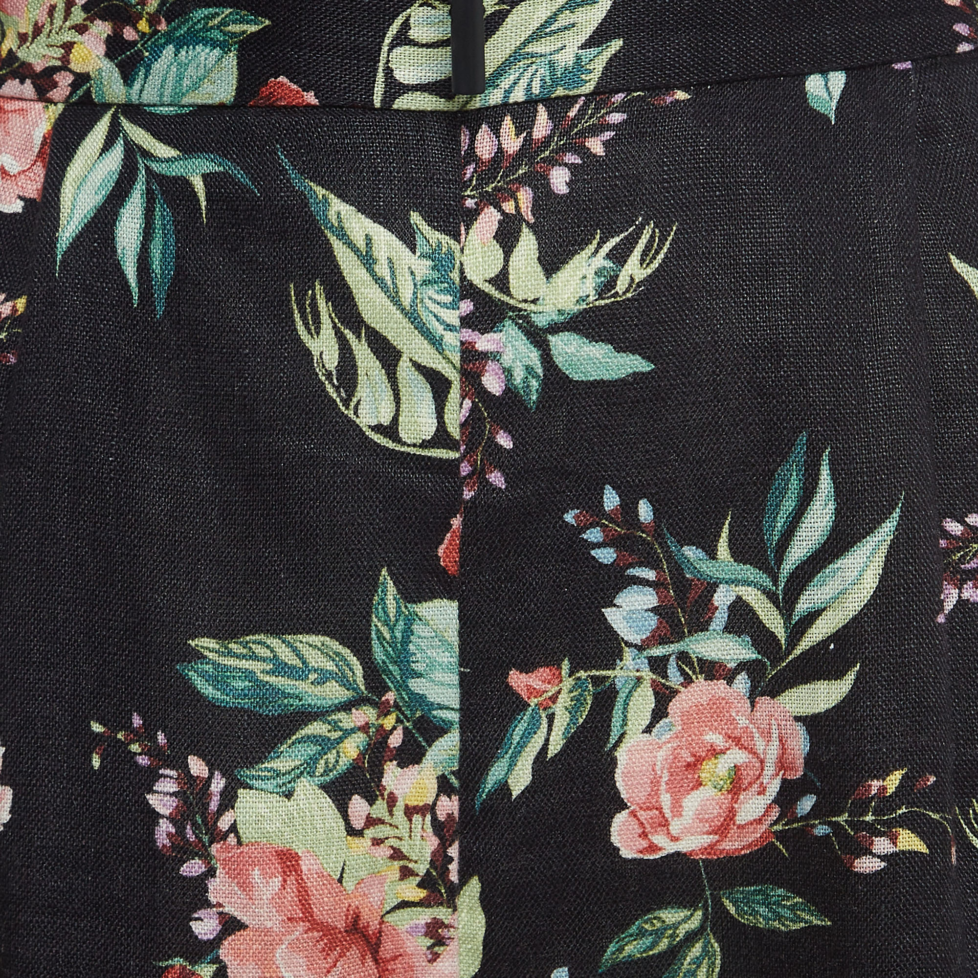 Zimmermann Black Floral Print Linen Lace-Up Crop And Pant Set S