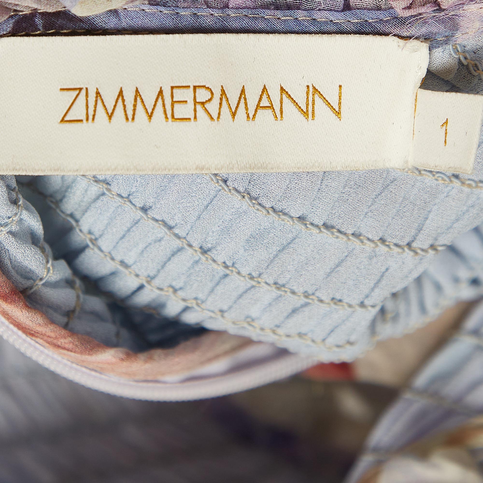 Zimmermann Multicolor Floral Print Cotton Blend Long Sleeve Belted Maxi Dress M