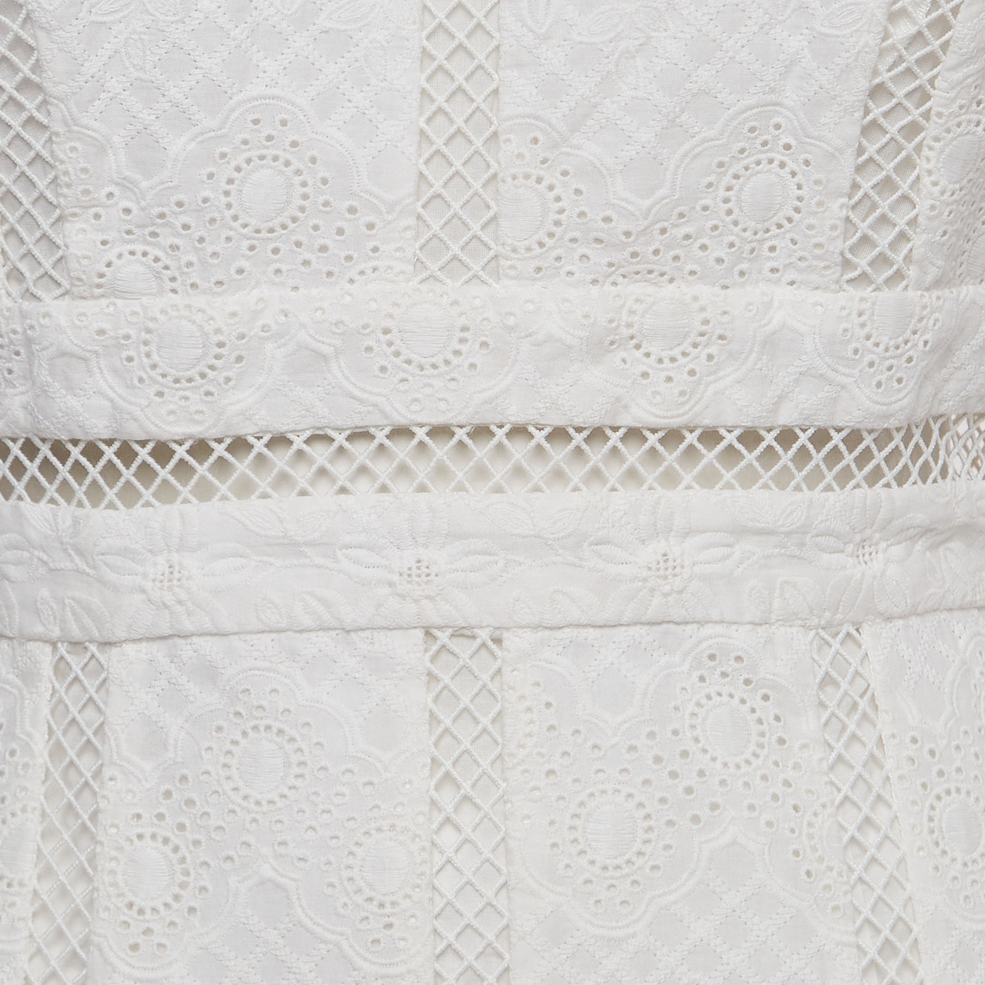 Zimmermann White Caravan Embroidered Cotton Mini Dress M