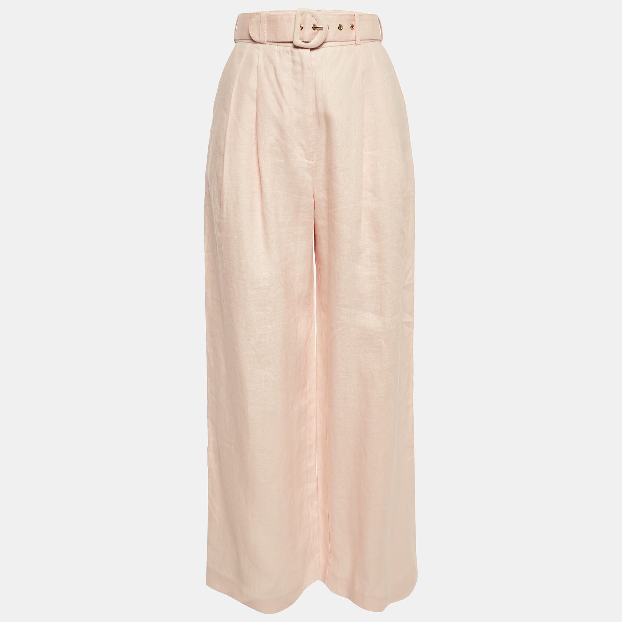 Zimmermann Pink Linen Wide Leg Belted Trousers S