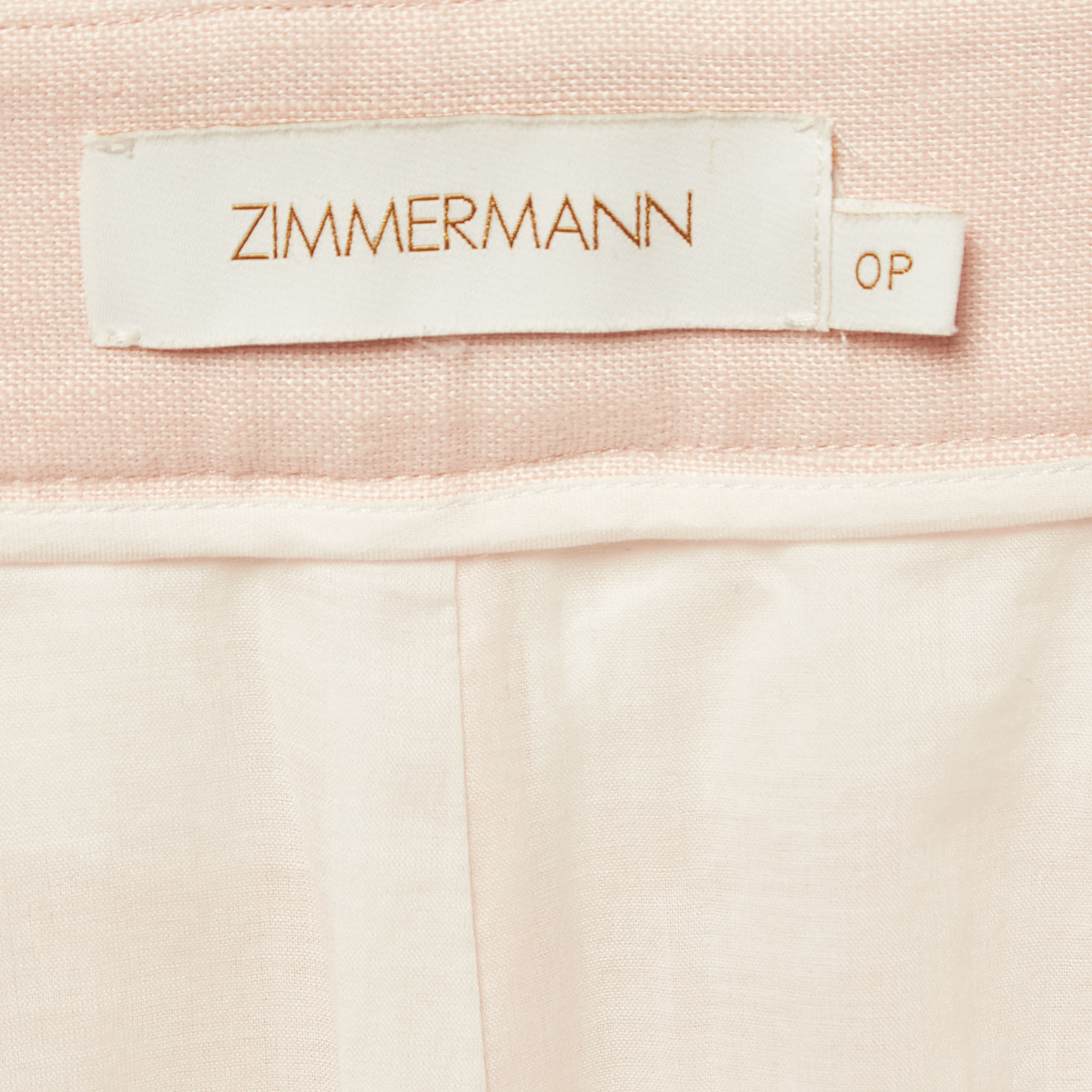 Zimmermann Pink Linen Wide Leg Belted Trousers S