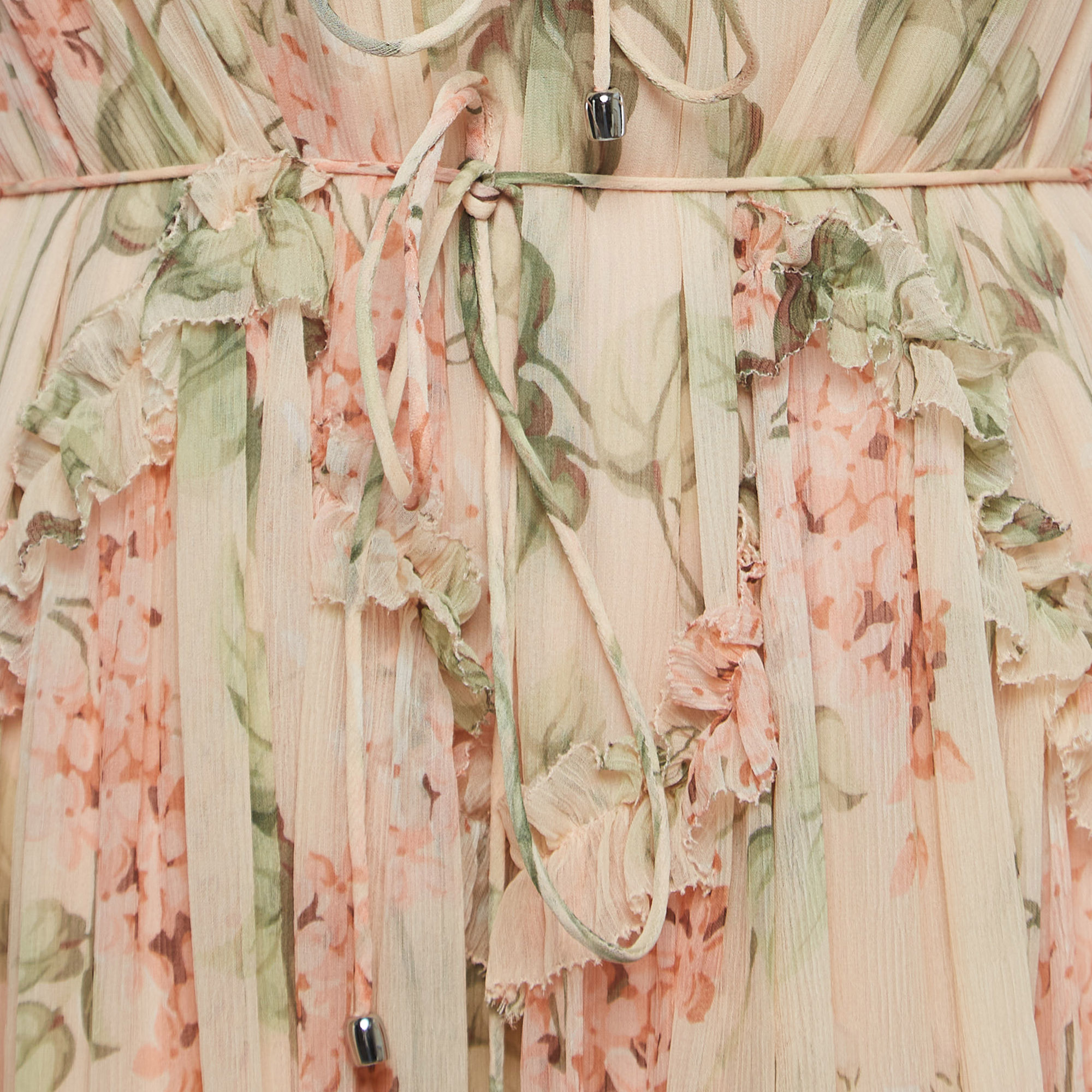 Zimmermann Peach Beige Floral Printed Chiffon Midi Dress S