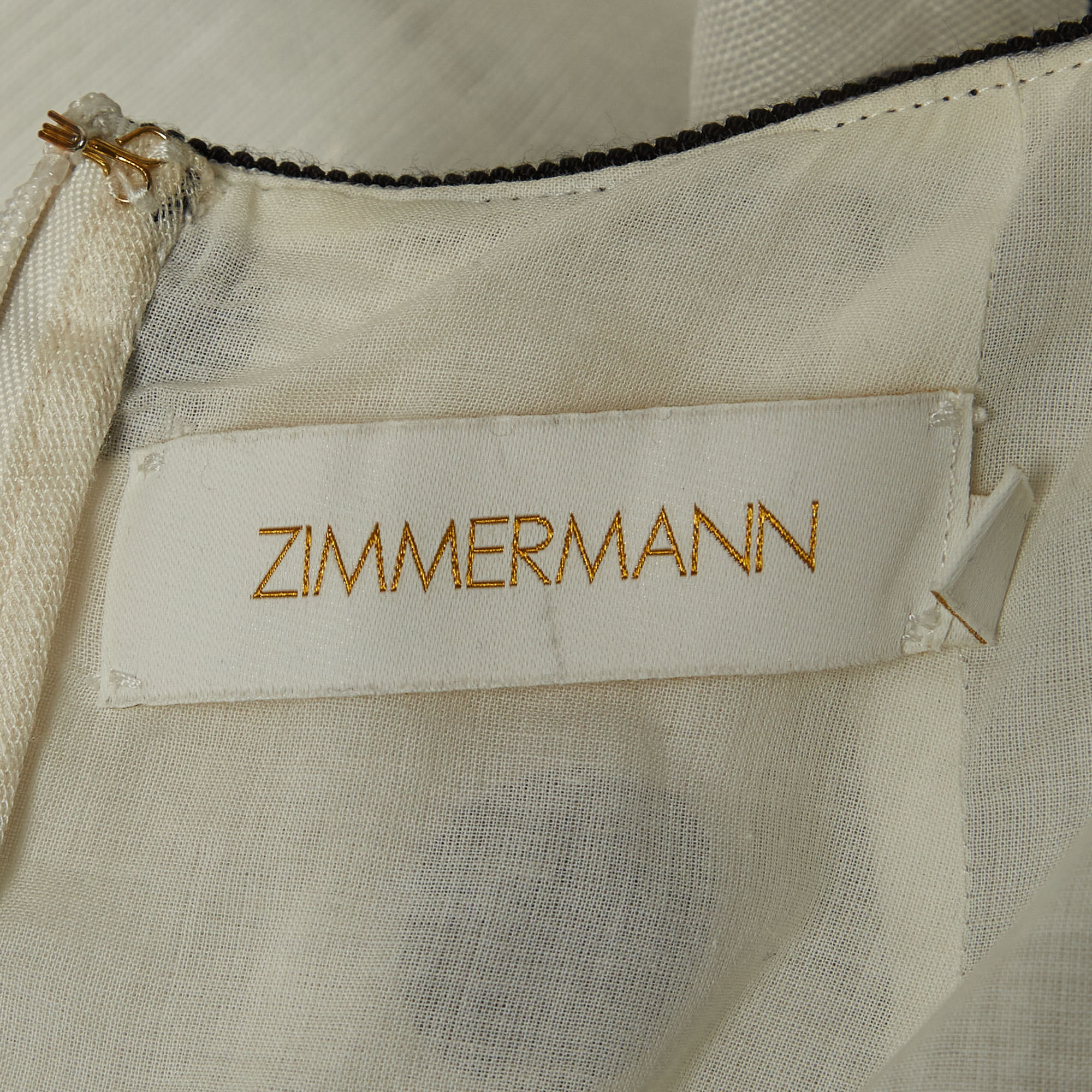 Zimmermann White/Black Polka-Dot Printed Linen Blend Frilled Mini Dress S