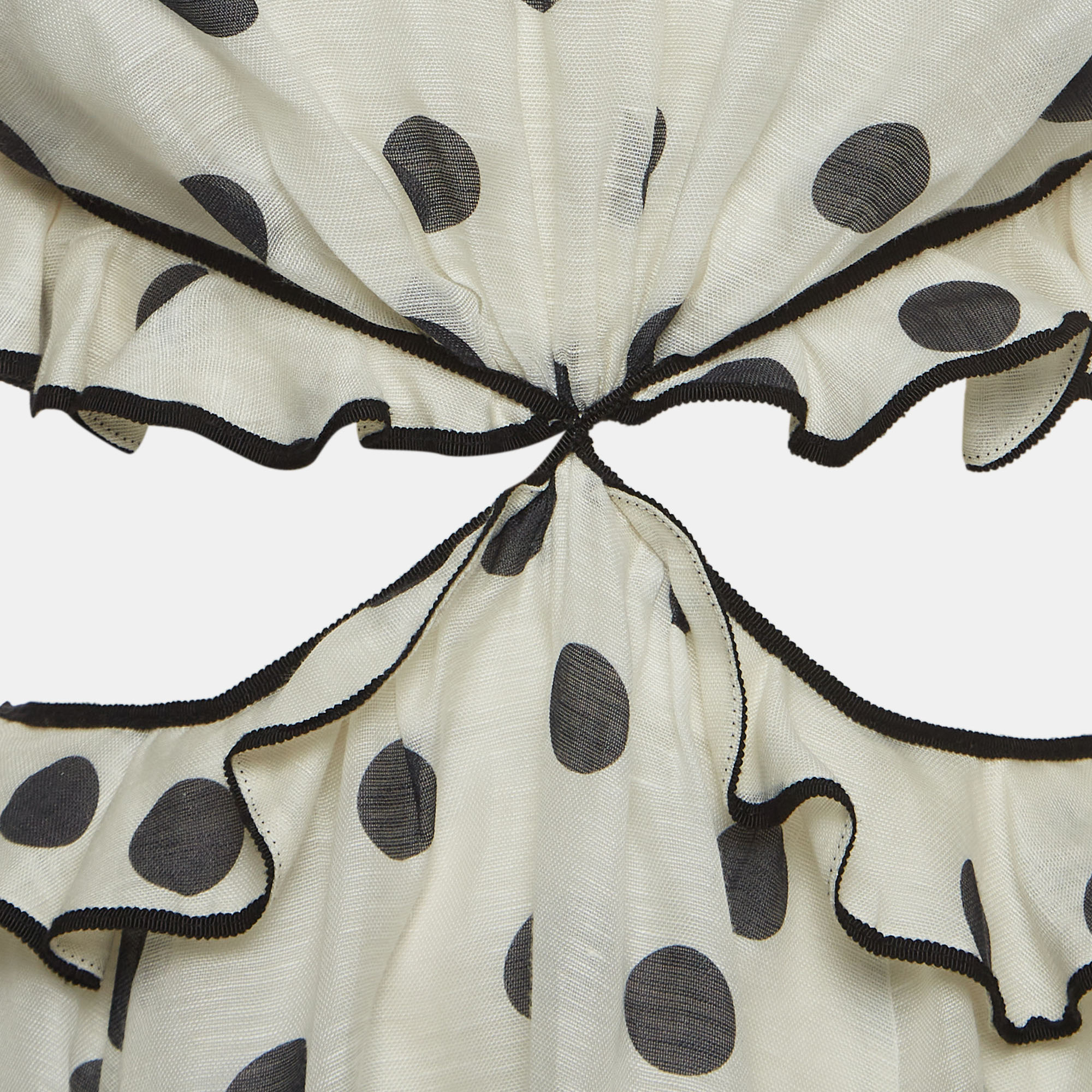 Zimmermann White/Black Polka-Dot Printed Linen Blend Frilled Mini Dress S