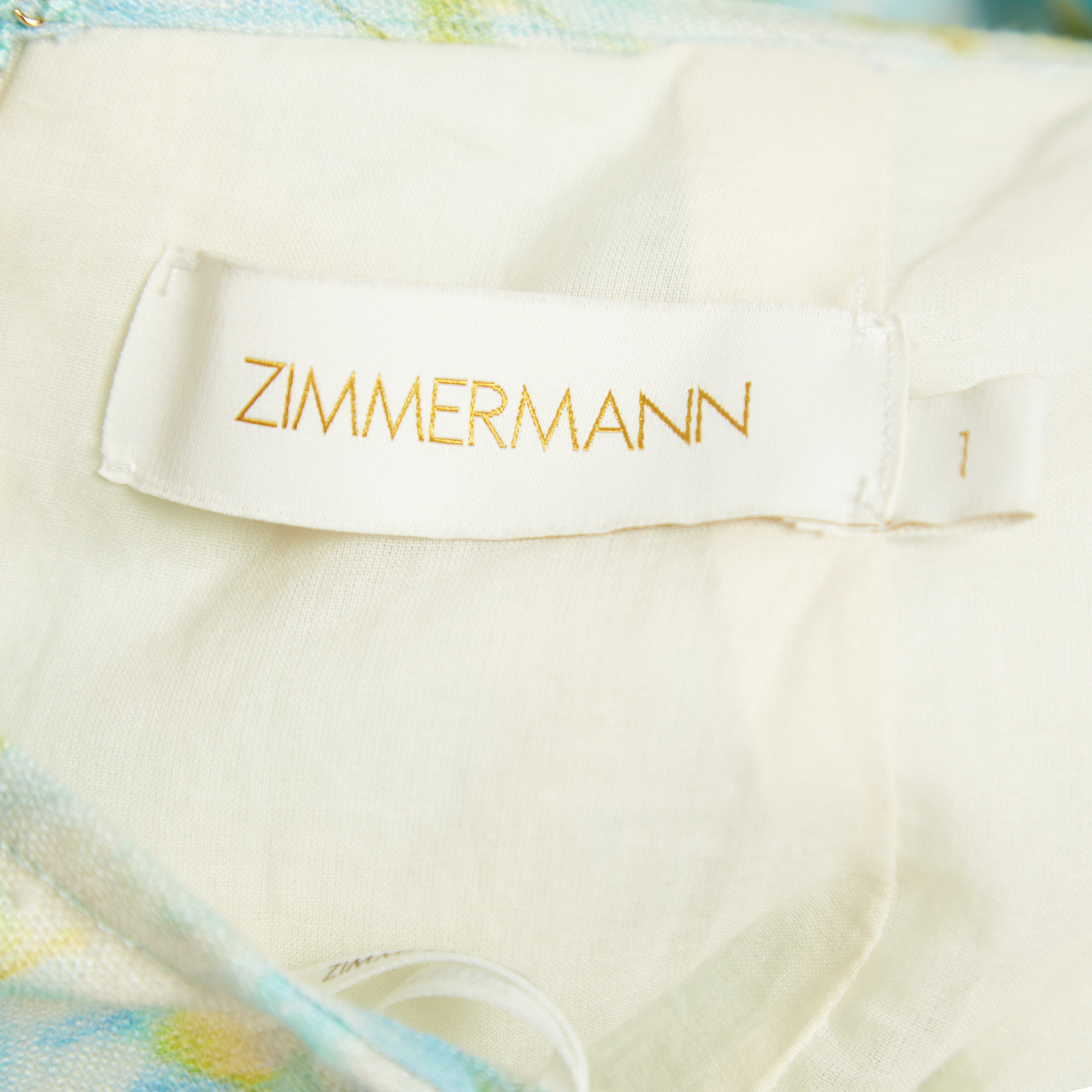 Zimmermann Green Printed Linen High Tide Frilled Maxi Dress M
