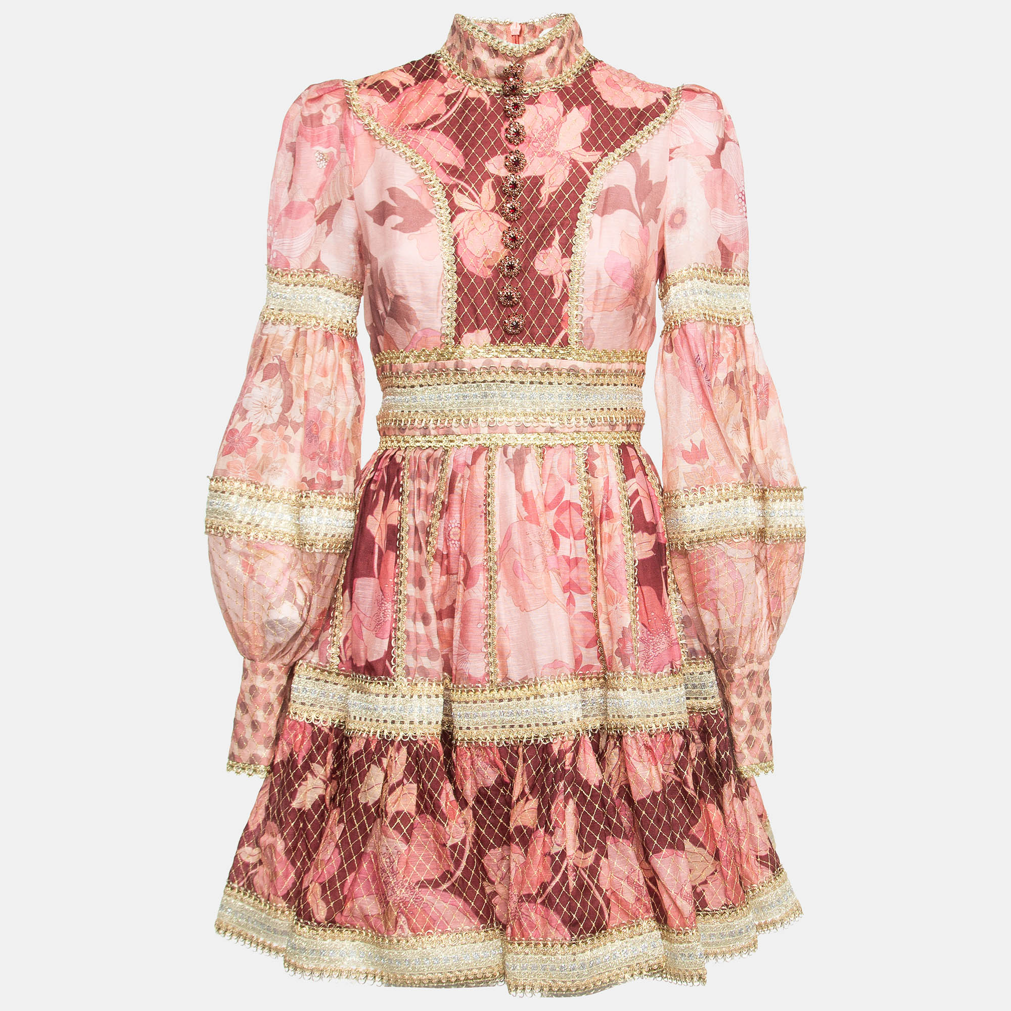 Zimmermann Pink/Red Printed Linen & Silk Mini Dress M