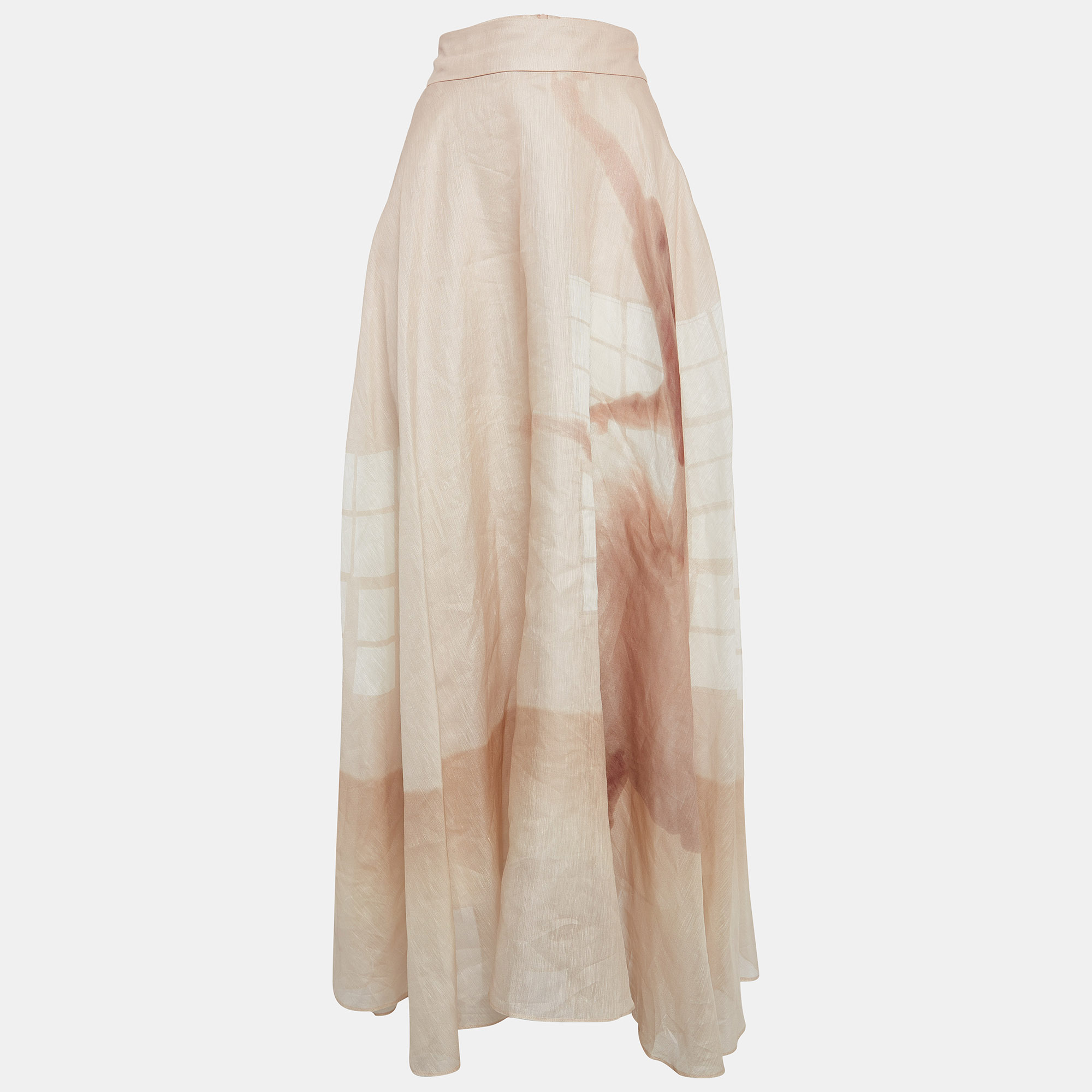 Zimmermann pink printed linen-blend maxi skirt s