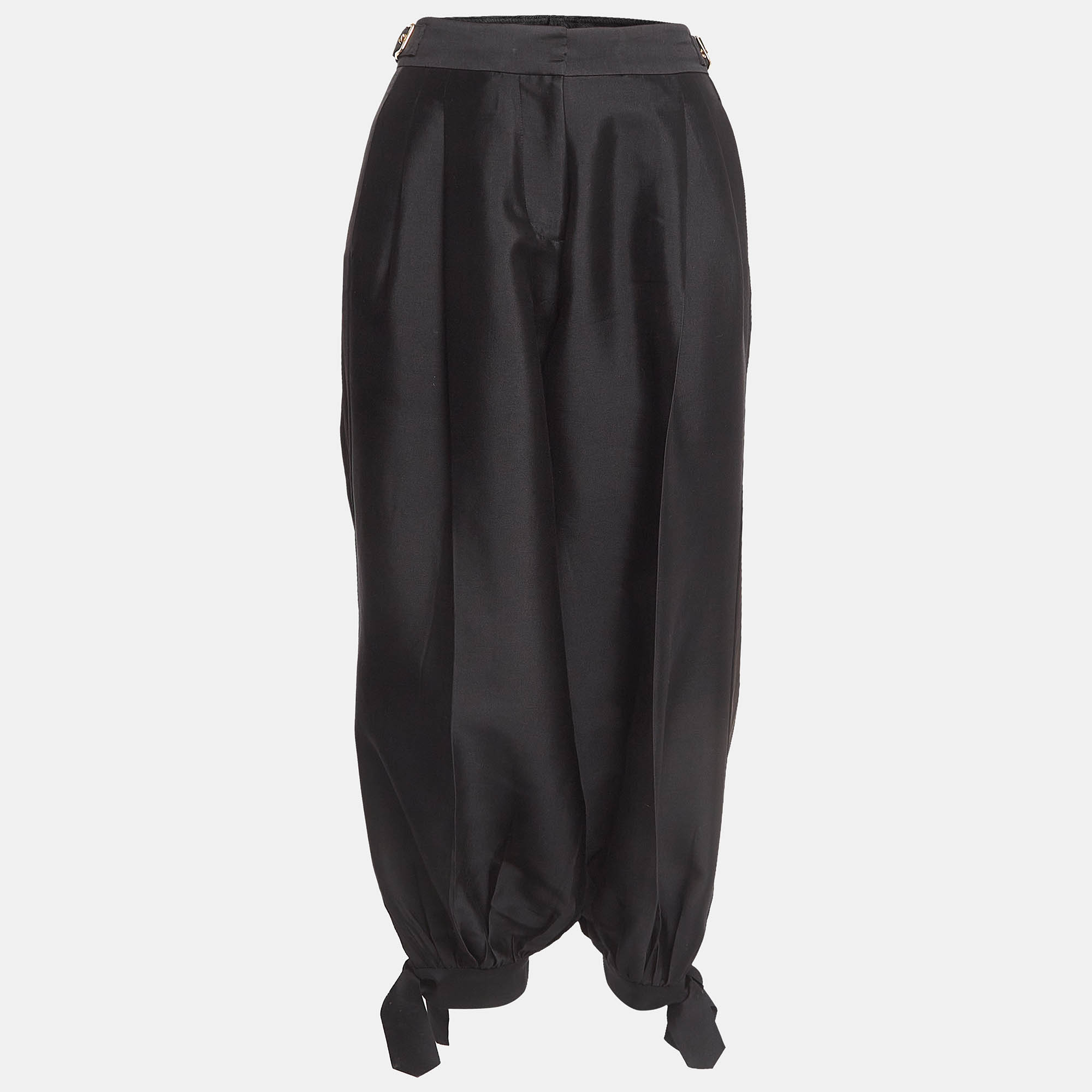Zimmermann black silk trim gabardine slouchy trousers m