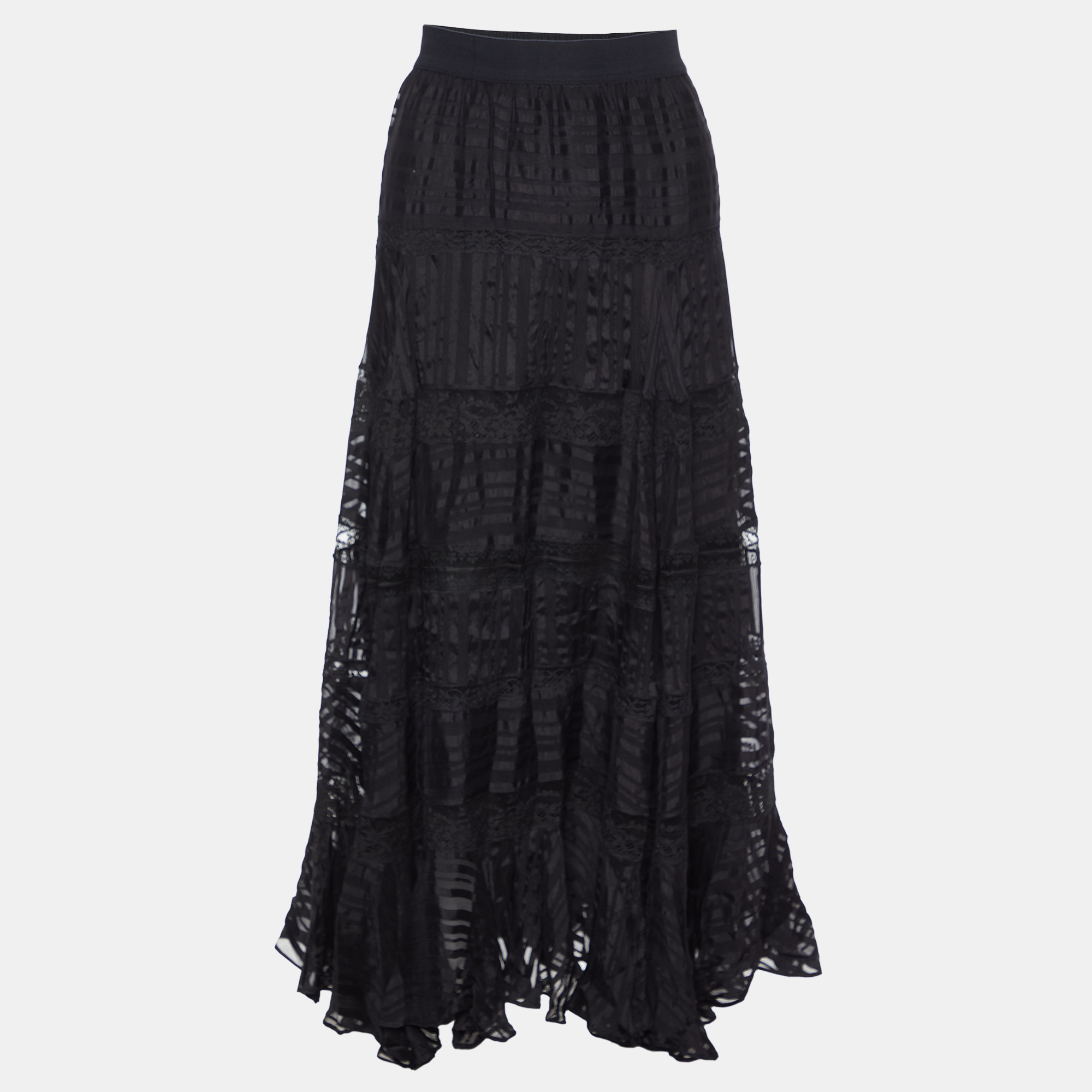 Zimmermann black patterned silk flared midi skirt s