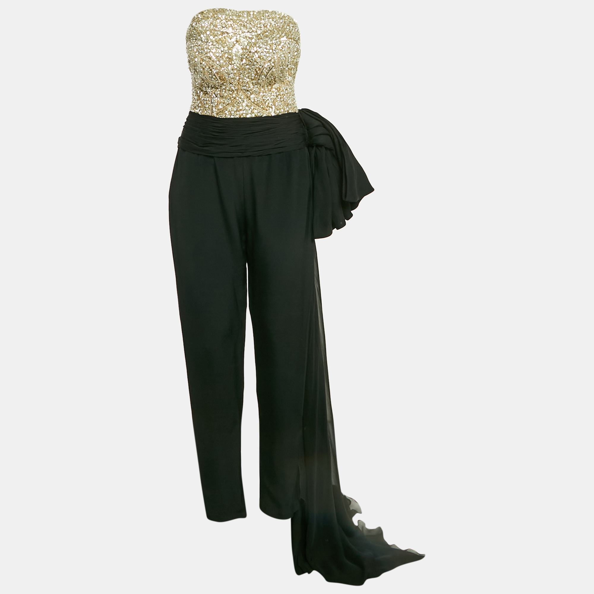 Zuhair Murad Couture Black/Gold Sequin Embellished Crepe Drape Detail Jumpsuit M
Zuhair Murad Couture Black/Gold Sequin Embellished Crepe Drape Detail Jumpsuit M