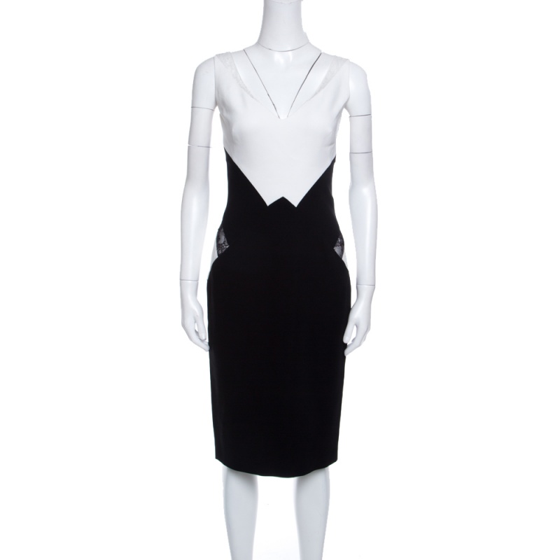 Zuhair Murad Monochrome Colorblock Lace Insert Sleeveless Dress S