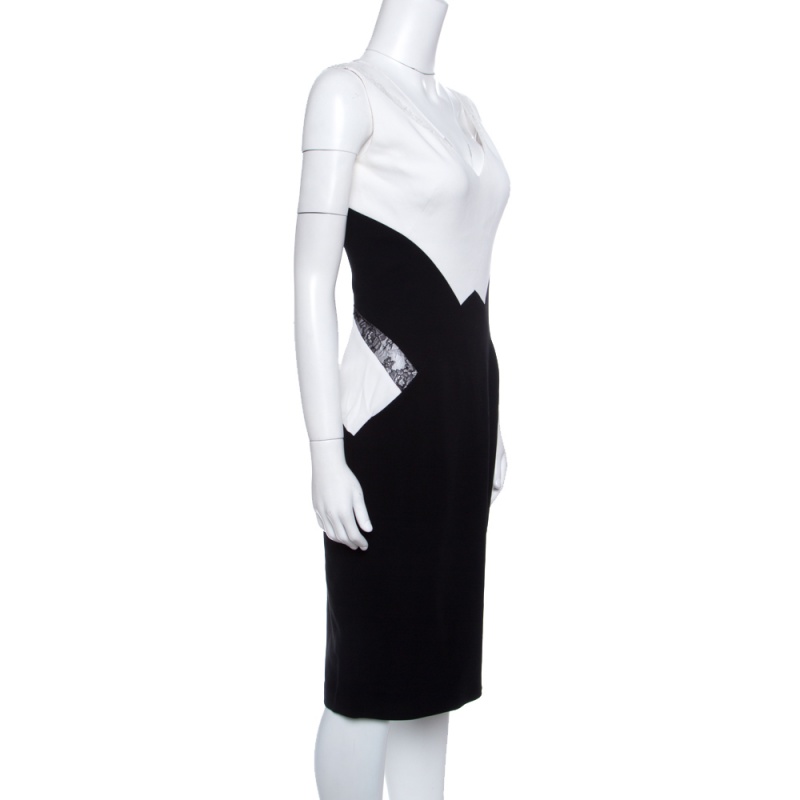 Zuhair Murad Monochrome Colorblock Lace Insert Sleeveless Dress S