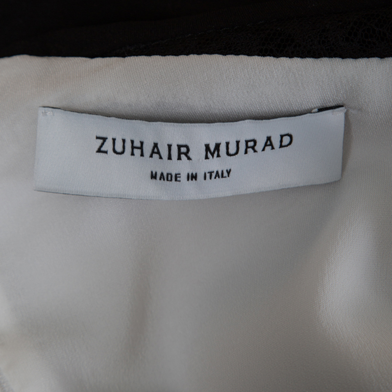 Zuhair Murad Monochrome Colorblock Lace Insert Sleeveless Dress S