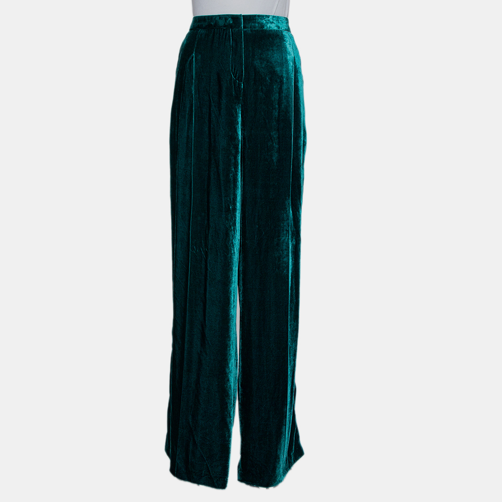 Zuhair murad green velvet contrast trim detail wide leg pants m