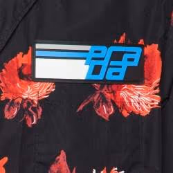 Pre Owned Prada Black Floral Print Cotton Logo Detail Bowling Shirt S