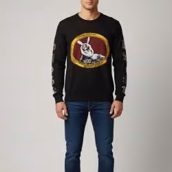مملوكة مسبقًا Versace Black Printed Knit Long Sleeve Crewneck Sweatshirt XL