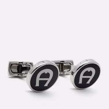 Pre Owned Aigner Logo Enamel Silver Tone Cufflinks