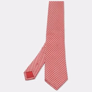 Pre Owned Boss By Hugo Boss Red/Pink Geometric Patterned Jacquard Silk Tie