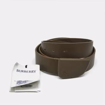 Pre Owned Burberry Shield Plaque 90CM Buckle Belt Olive Green Leather