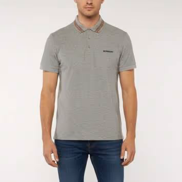 Pre Owned Burberry Grey Icon Stripe Pique Knit Polo T-Shirt M