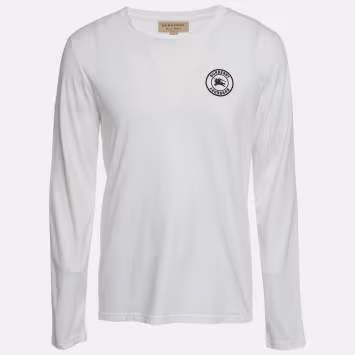 Pre Owned Burberry White Logo Embroidered Cotton Jersey Long Sleeve T-Shirt M