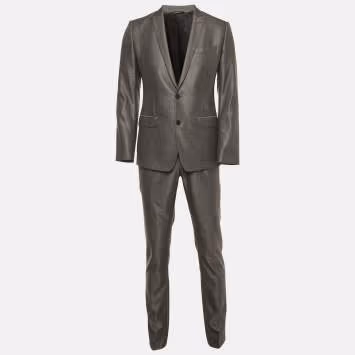 Pre Owned Dolce & Gabbana Grey Wool Blend Single Breasted Blazer and Pant Suit S