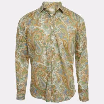 Pre Owned Etro Green Paisley Print Cotton Long Sleeve Shirt M