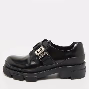Pre Owned Givenchy Terra 4G Buckle Size 41 Black Leather Platform Derby Shoes