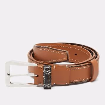 Pre Owned Goyard Fregate 85 CM Buckle Belt Brown Goyardine Coated Canvas and Leather