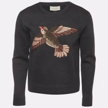 Pre Owned Gucci Grey Embroidered Neoprene Crewneck Sweatshirt XS