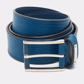 Pre Owned Louis Vuitton Legend 95 CM Buckle Belt Cyan Epi Leather