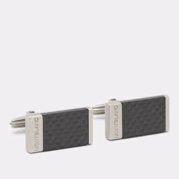 Pre Owned Montblanc Carbon Fiber Silver Tone Rectangular Cufflinks