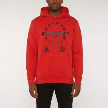 Pre Owned Philipp Plein Red Printed Jersey Long Sleeve Hoodie XL