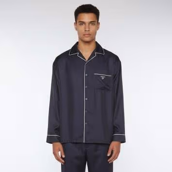 Pre Owned Prada Navy Blue Silk Oversized Button Up Pajama Shirt S