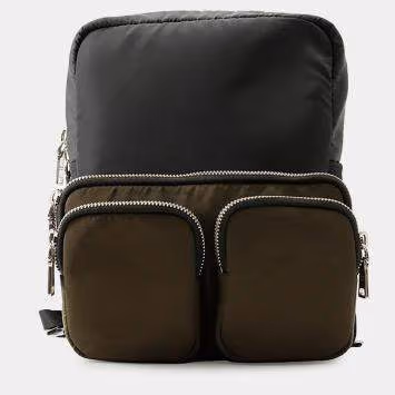 Pre Owned Prada Pocket Backpack Black/Khaki Nylon Rubber