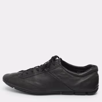 Pre Owned Prada Size 43 Black Leather Low Top Sneakers