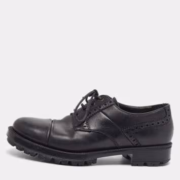 Pre Owned Prada Size 41.5 Black Leather Lace Up Derby