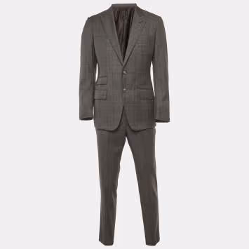 Pre Owned Tom Ford Grey Plaid Virgin Wool Tailored Suit M