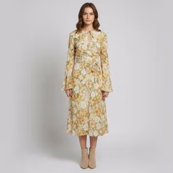 Pre Owned Acne Studios Green/Yellow Floral Print Crepe Wrap Midi Dress L