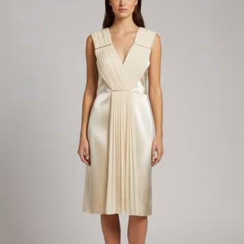 Pre Owned Christopher Kane Cream Satin and Chiffon Draped V-Neck Dress M
