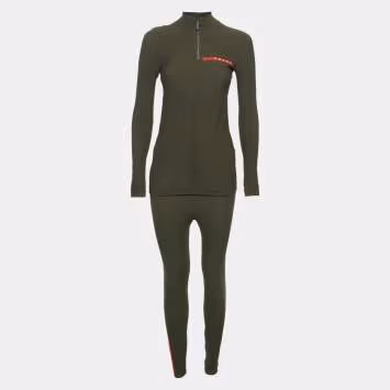 Pre Owned Prada Green Technical Knit Linea Rossa Quarter-Zip Top and Pants Set S