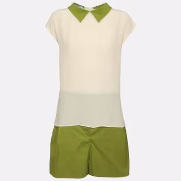 Pre Owned Prada Green/Light Beige Satin and Crepe Shorts and Top Set M