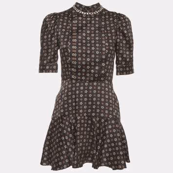 مملوكة مسبقًا Sandro Black Crystal Embellished Star Print Satin Mini Dress S